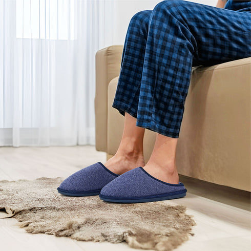 Mens Slip On Fleece Faux Fur Mule Slipper - Grey